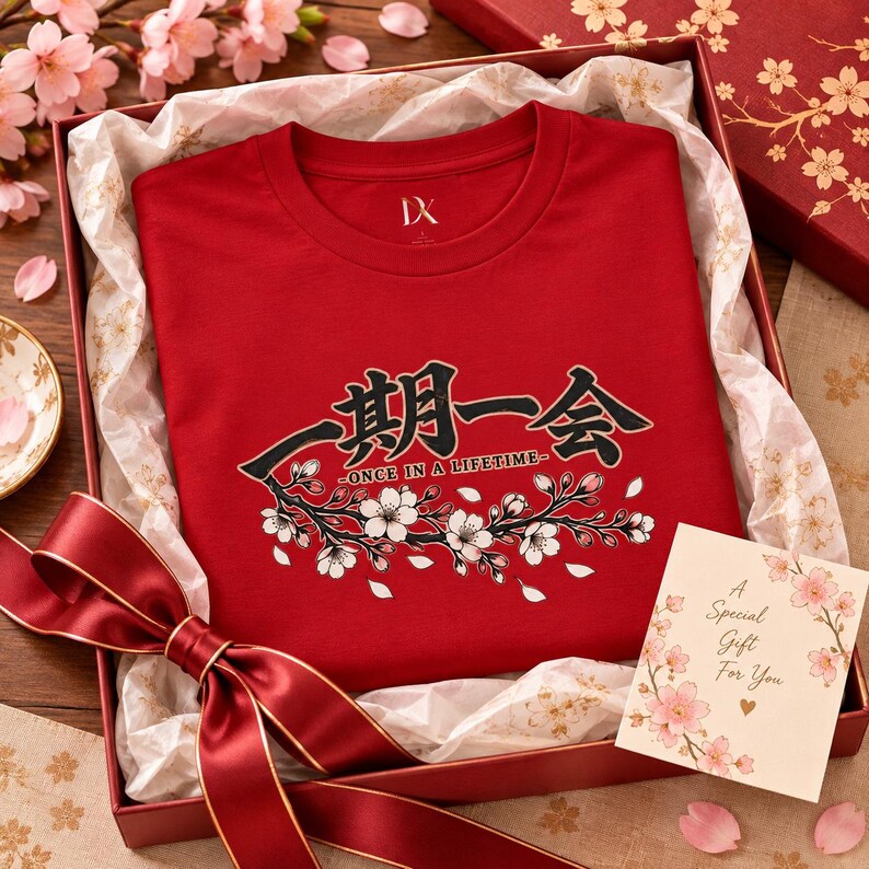 Ichigo Ichie T-Shirt, Japanese Calligraphy Tee, Cherry Blossom Kanji, Once in a Lifetime Gift image 6