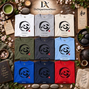 Camiseta com Kanji da Paz, Camiseta Zen Enso Circle, Presente de Meditação com Caligrafia Japonesa imagem 3