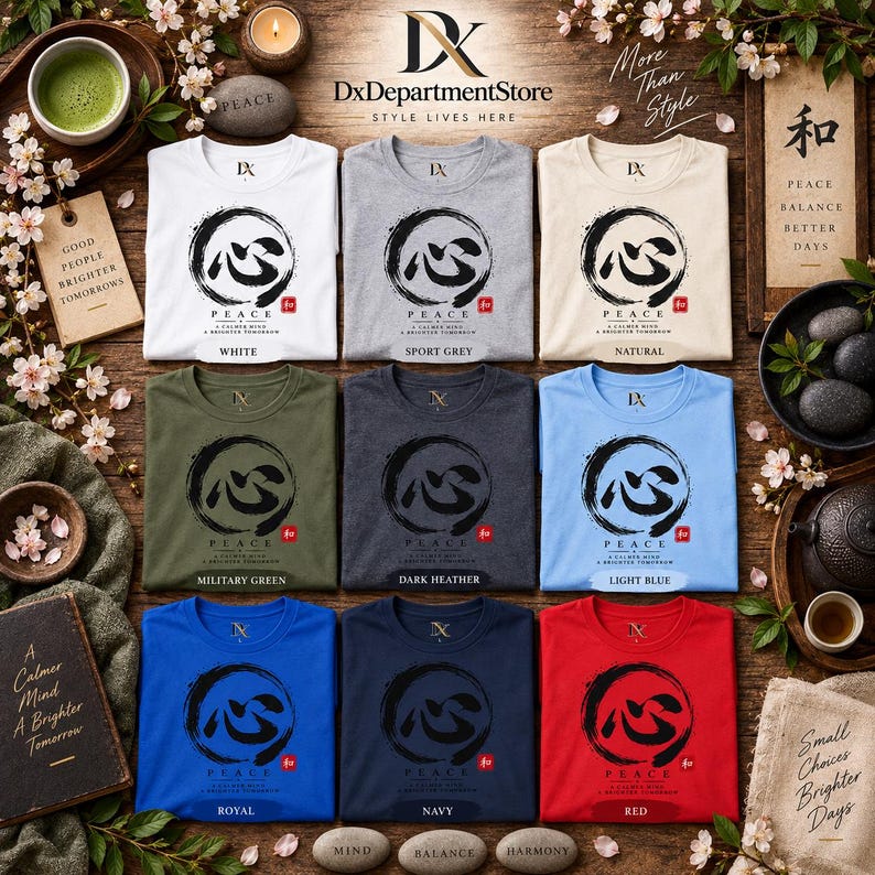 Camiseta com Kanji da Paz, Camiseta Zen Enso Circle, Presente de Meditação com Caligrafia Japonesa imagem 3