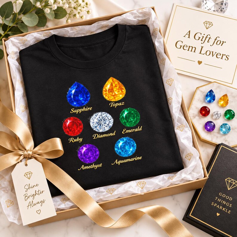 T-shirt unisex con pietre preziose - Simpatica maglietta grafica per amanti delle gemme, maglietta con pietra portafortuna, appassionati di cristalli, regalo per lei immagine 6
