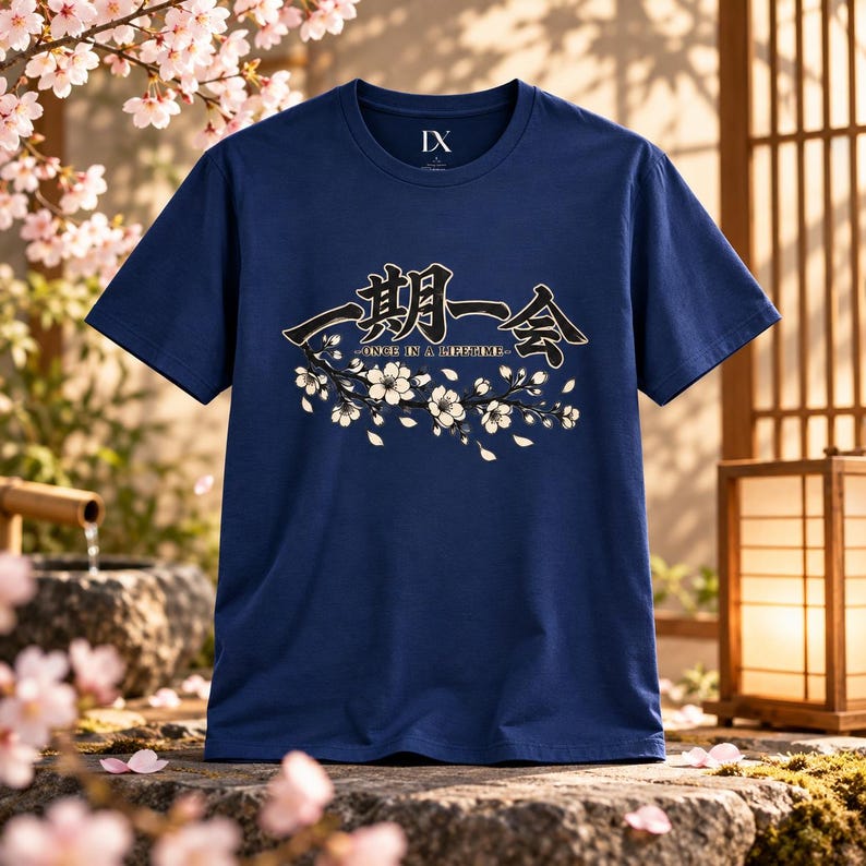 Ichigo Ichie T-Shirt, Japanese Calligraphy Tee, Cherry Blossom Kanji, Once in a Lifetime Gift image 9