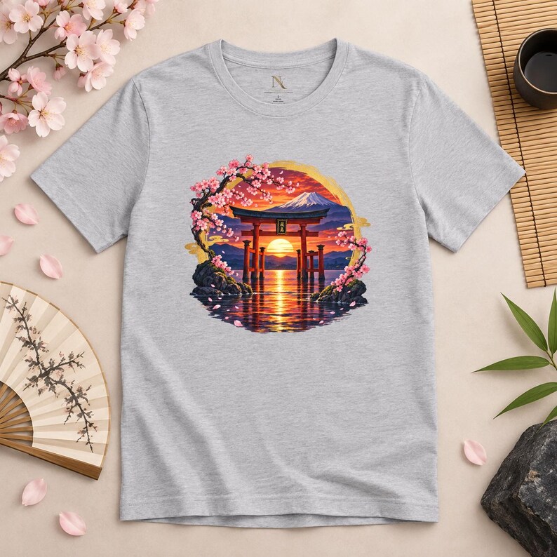 Camiseta Torii Gate, Camiseta Pôr do Sol em Santuário Japonês, Presente de Viagem ao Japão com Estampa de Cerejeiras em Flor imagem 15
