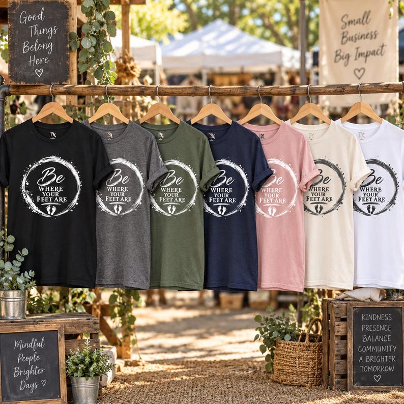 Camiseta "Be Where Your Feet Are", camiseta con cita sobre mindfulness, regalo de Enso Circle Yoga imagen 16