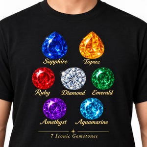 T-shirt unisex con pietre preziose - Simpatica maglietta grafica per amanti delle gemme, maglietta con pietra portafortuna, appassionati di cristalli, regalo per lei immagine 9