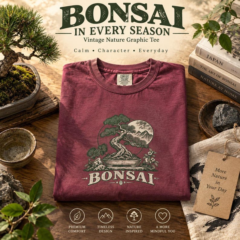 Bonsai-Baum-T-Shirt, Vintage-T-Shirt mit japanischem Pflanzenmotiv, Geschenk für Pflanzenliebhaber Bild 10