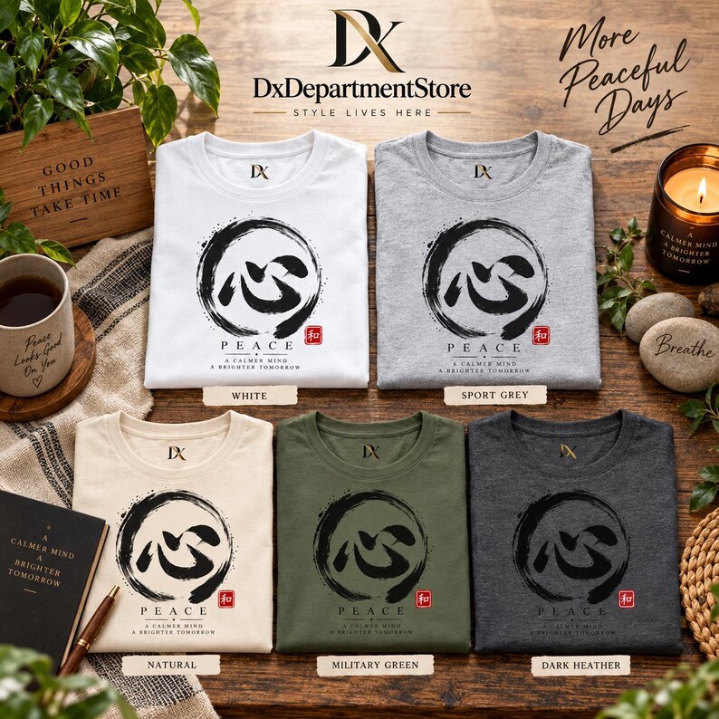 Camiseta com Kanji da Paz, Camiseta Zen Enso Circle, Presente de Meditação com Caligrafia Japonesa imagem 8