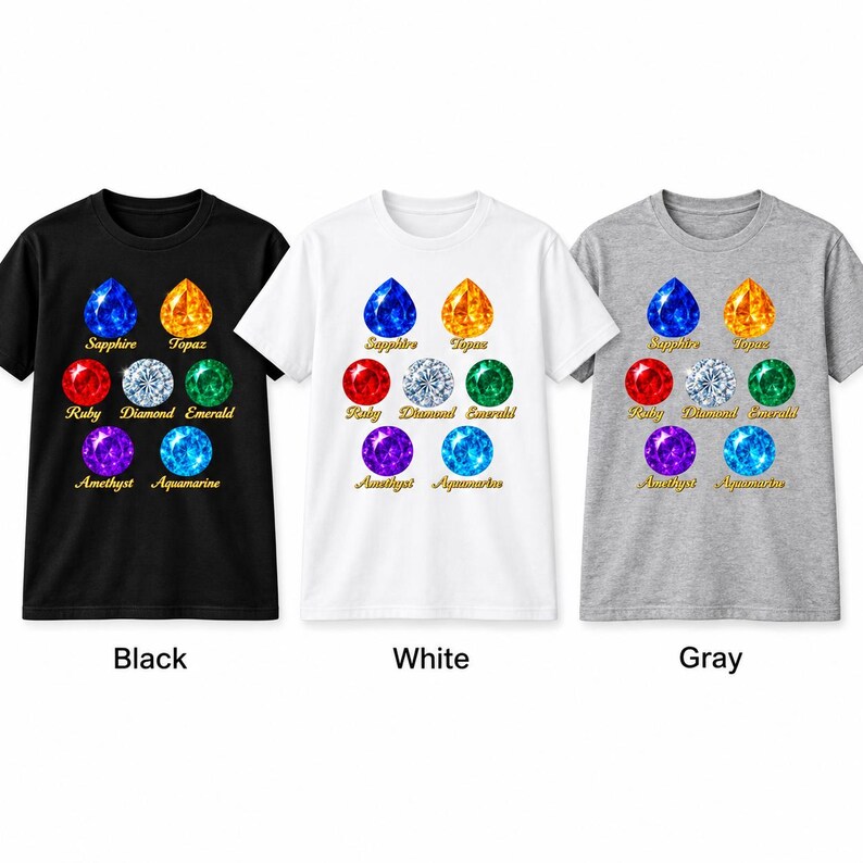 T-shirt unisex con pietre preziose - Simpatica maglietta grafica per amanti delle gemme, maglietta con pietra portafortuna, appassionati di cristalli, regalo per lei immagine 4