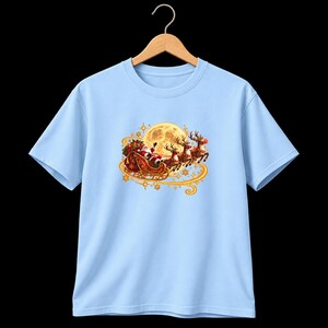 Jultomten Sleigh Barn T-shirt, Ren Måne Jult-shirt, Julklapp för barn bild 7