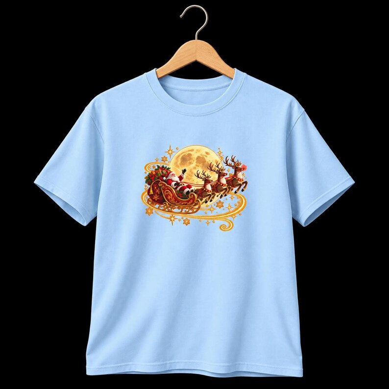 Jultomten Sleigh Barn T-shirt, Ren Måne Jult-shirt, Julklapp för barn bild 7