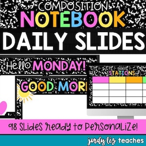 Composition Notebook | Teacher Daily Slides | Google, PowerPoint, Stations, Templates