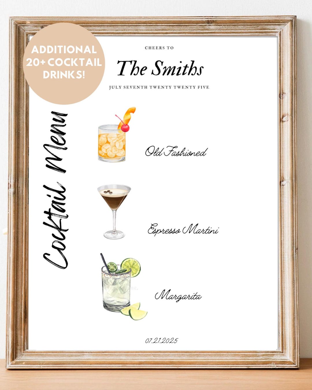 Editable Cocktail Menu Template | Wedding Bar Sign | Canva Printable ...