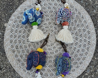 Boho Elephant Keychain: Handmade Fabric Bag Charm with Beads