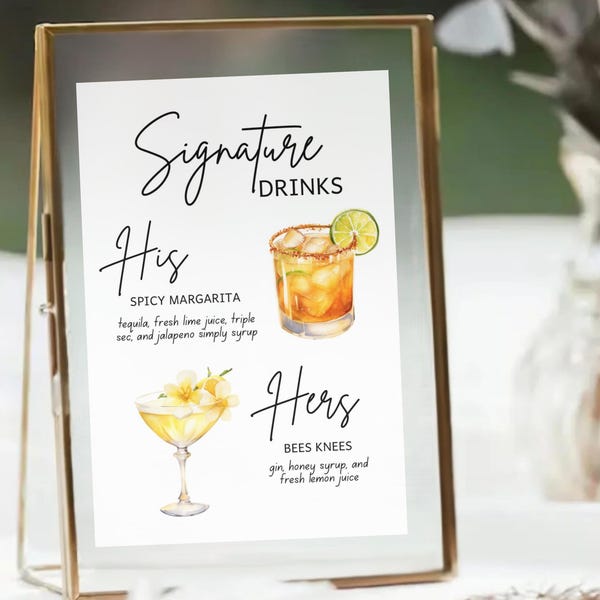 Signature-drankbord van His Hers, aangepast trouwbord, barmenu, Mr Mrs Cocktails