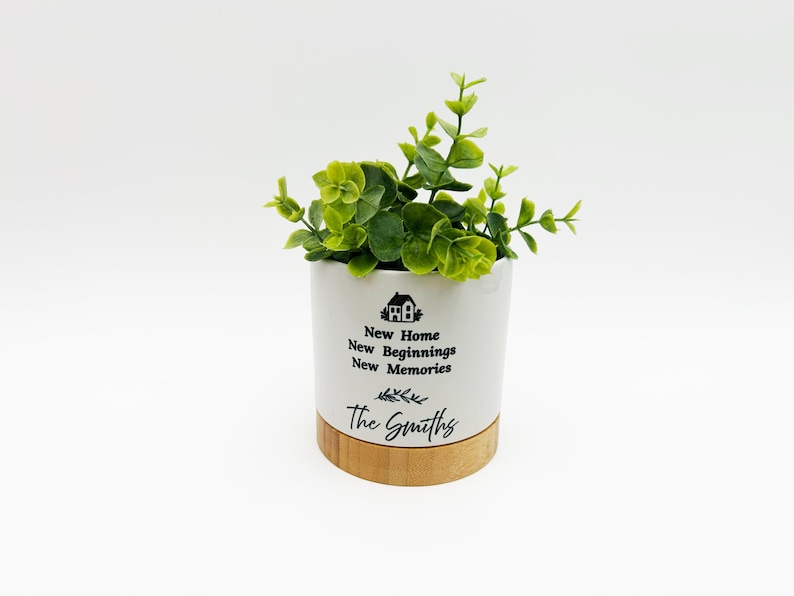 Personalized Housewarming Gift Basket, Planter, Blanket, Home Sign Planter with Bamboo