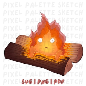 Calcifer Logs Clip Art | Howl&#39;s Castle Anime Art | PNG, SVG, PDF | Digital Download