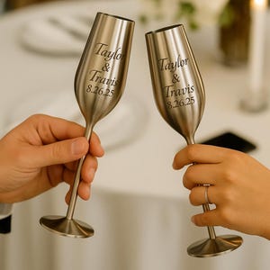 Personalized Champagne Flutes Set of 2 – Custom Engraved Wedding Glasses, Bridal Shower, Anniversary, Engagement Gift, Birthday Gift