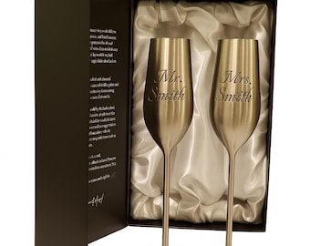 Copas de champán irrompibles personalizadas (plata): regalo de boda grabado