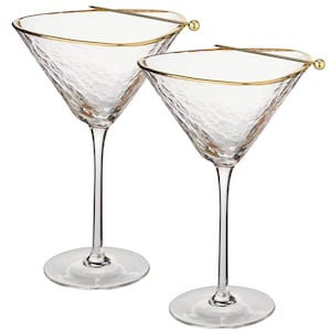 Handmade Hammered Martini Glasses with Gold Rim, Cocktail Picks & Coasters, Set of 2