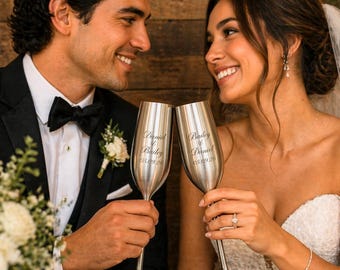 Personalized Unbreakable Champagne Flutes (Silver): Engraved Wedding Gift