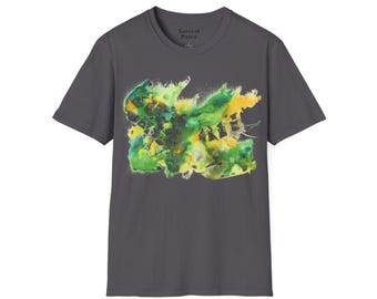 Camiseta con estampado de iguanodo en acuarela / Arte abstracto de dinosaurios en verde y amarillo