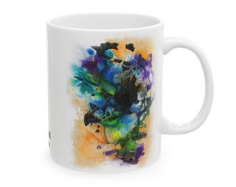 Taza de cerámica con diseño de calavera de Pentaceratops en acuarela, 325 ml (11 oz) / 444 ml (15 oz)