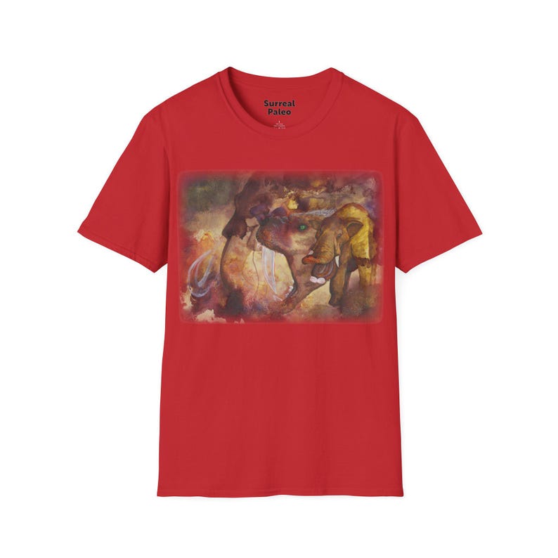 Camiseta con ilustración surrealista de mamut / Camiseta de arte de mamíferos prehistóricos Red