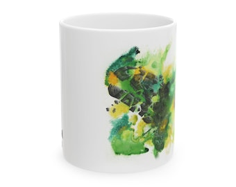 Taza de iguanodonte / Taza de calavera abstracta en acuarela verde
