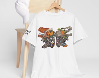 Camiseta gráfica con calavera de dinosaurio y calavera cruzada / Camiseta de arte paleontológico con fósiles