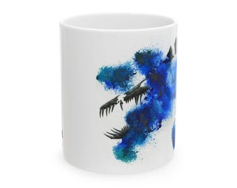 Taza con fósil de notosaurio / Taza de café de cerámica con acuarela azul