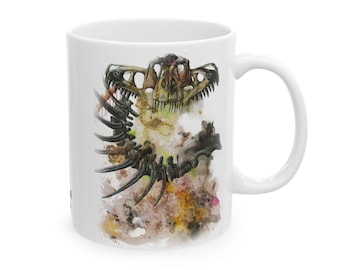 Taza de cerámica con collage de calavera de T. rex / Taza de café/té de 325 ml (11 15 oz)