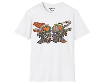Camiseta con collage surrealista de cráneo de dinosaurio / Arte paleontológico colorido