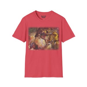 Camiseta con ilustración surrealista de mamut / Camiseta de arte de mamíferos prehistóricos Heather Red