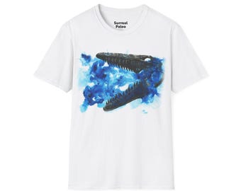 Camiseta con calavera de mosasaurio / Arte de esqueleto marino, acuarela oceánica