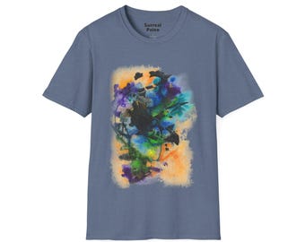 Camiseta abstracta con calavera de Pentaceratops en acuarela / Arte surrealista con salpicaduras de tinta