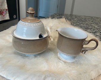 Vintage Denby England Seville Pottery Creamer Sugar Set, Beaded Stoneware