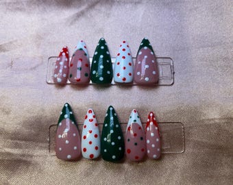 Holiday Polka Dot Press-On Nails | Reusable Christmas Nail Art Set