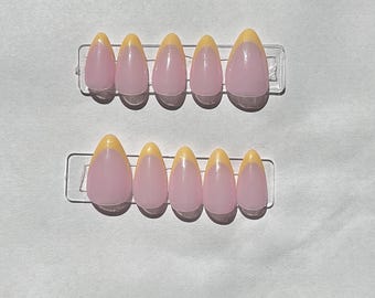 Pastel Yellow French Tip Almond Press On Nails | Soft Spring Glossy Set