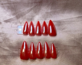 Red Chrome Press On Nails | Handmade Reusable Almond Nail Set