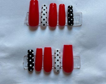 Red Polka Dot Press On Nails | Square Handmade Bold Statement Nails