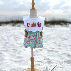Beach Baby Bubble Romper | French Knot Embroidery | Summer Baby Girl Outfit | Knit Cotton Bubble | Matching Sister Set | Ready to Ship