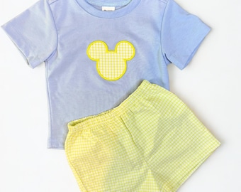 Boys Gingham Mouse Short Set