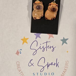 Capybara Fruit Earrings – Resin studs with Adorable Capybaras Holding Fruit