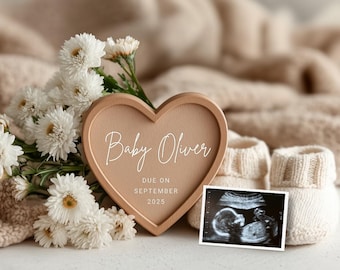 Minimalist Heart Pregnancy Announcement, Digital Heart Baby Reveal, Editable Canva Template, Social Media Heart Baby Announcement Template