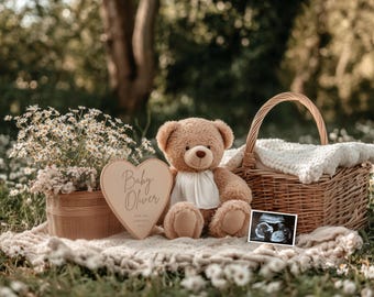 Modèle de faire-part de bébé neutre, photo échographique, révélation de grossesse, faire-part de bébé modifiable sur les réseaux sociaux, téléchargement numérique