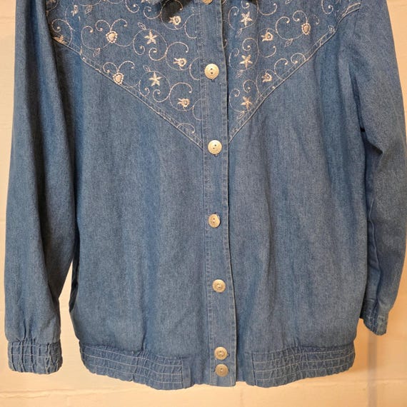 Vintage Teddi Petite Blue Denim Western Embroidered Button Jacket Women PL View 6