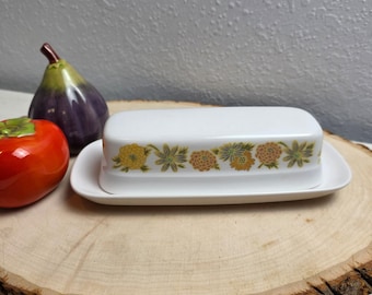 Noritake Progression Harvest Garland Butter Dish Vintage Japan Floral MCM White