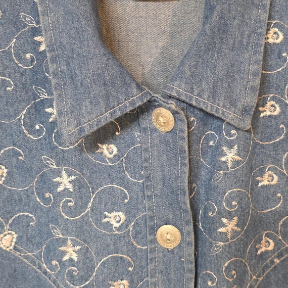 Vintage Teddi Petite Blue Denim Western Embroidered Button Jacket Women PL View 3