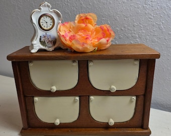 Beaver Creek Wooden 4 Curved Drawer Apothecary Spice Chest Rustic Brown Cream