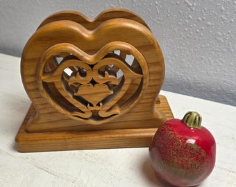 Vintage Handcrafted Wood Heart Napkin Holder Rustic Tabletop Decor Cottagecore