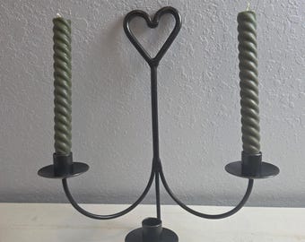 Black Wrought Iron 3 Light Heart Candelabra Taper Candle Holder Rustic Farmhouse